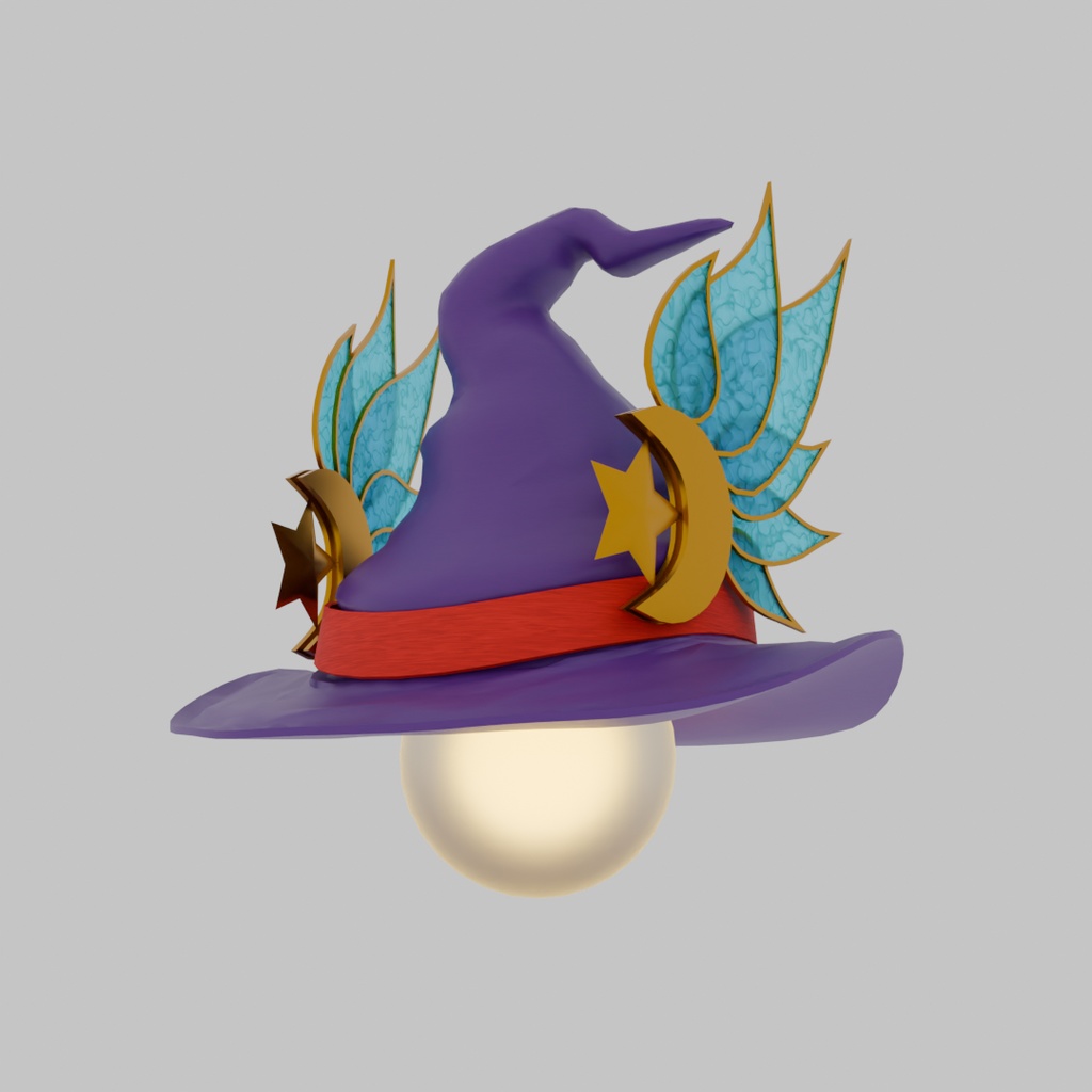 【Blender】羽付き魔女ハットのランプ Lamp with feathered witch hat