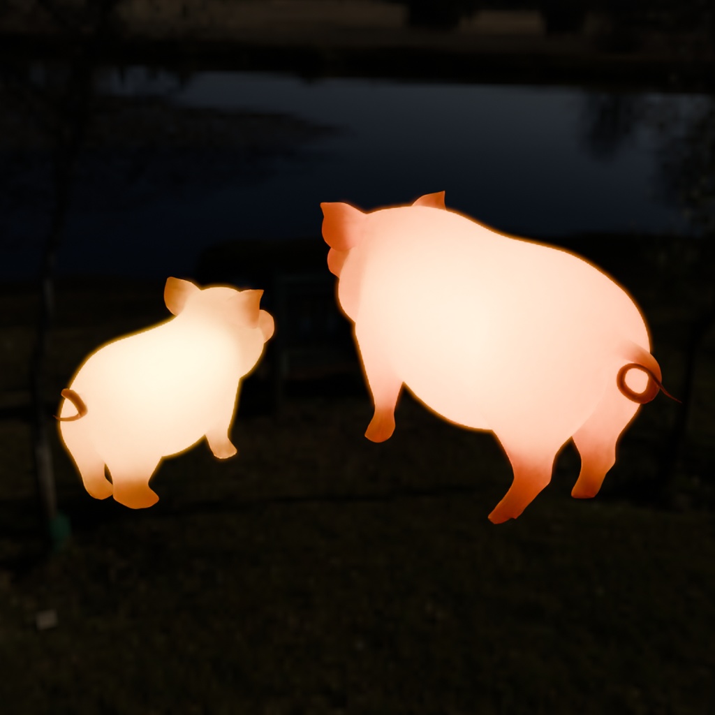 【Blender】 豚と子豚の間接照明 Indirect lighting of pig and piglet