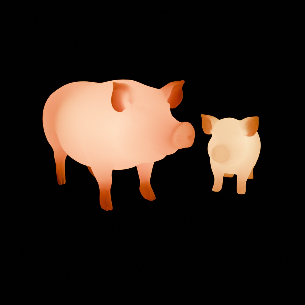 【Blender】 豚と子豚の間接照明 Indirect lighting of pig and piglet