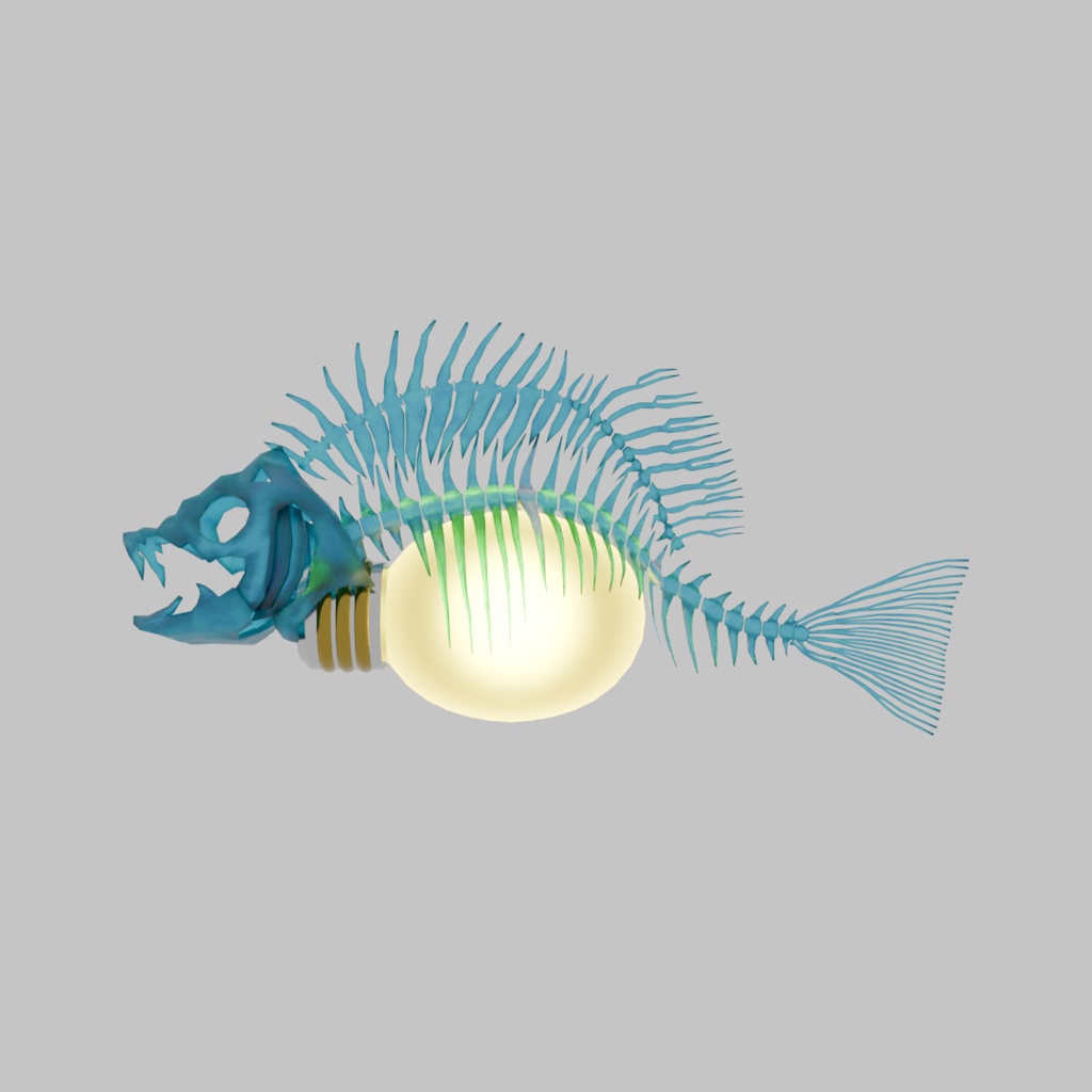 【Blender】 金魚鉢に入った魚の骨のライト Fish bone light in a goldfish bowl