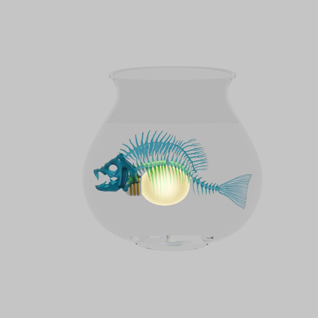 【Blender】 金魚鉢に入った魚の骨のライト Fish bone light in a goldfish bowl