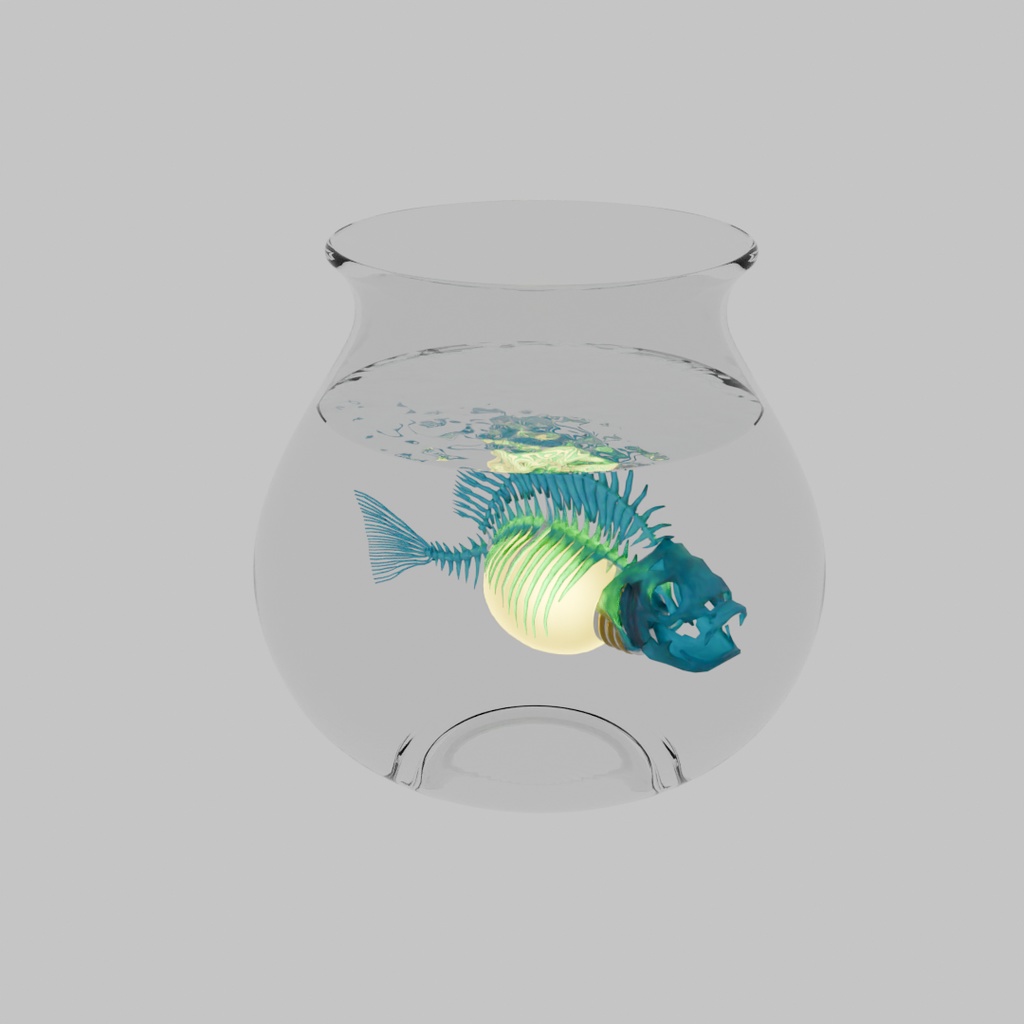 【Blender】 金魚鉢に入った魚の骨のライト Fish bone light in a goldfish bowl