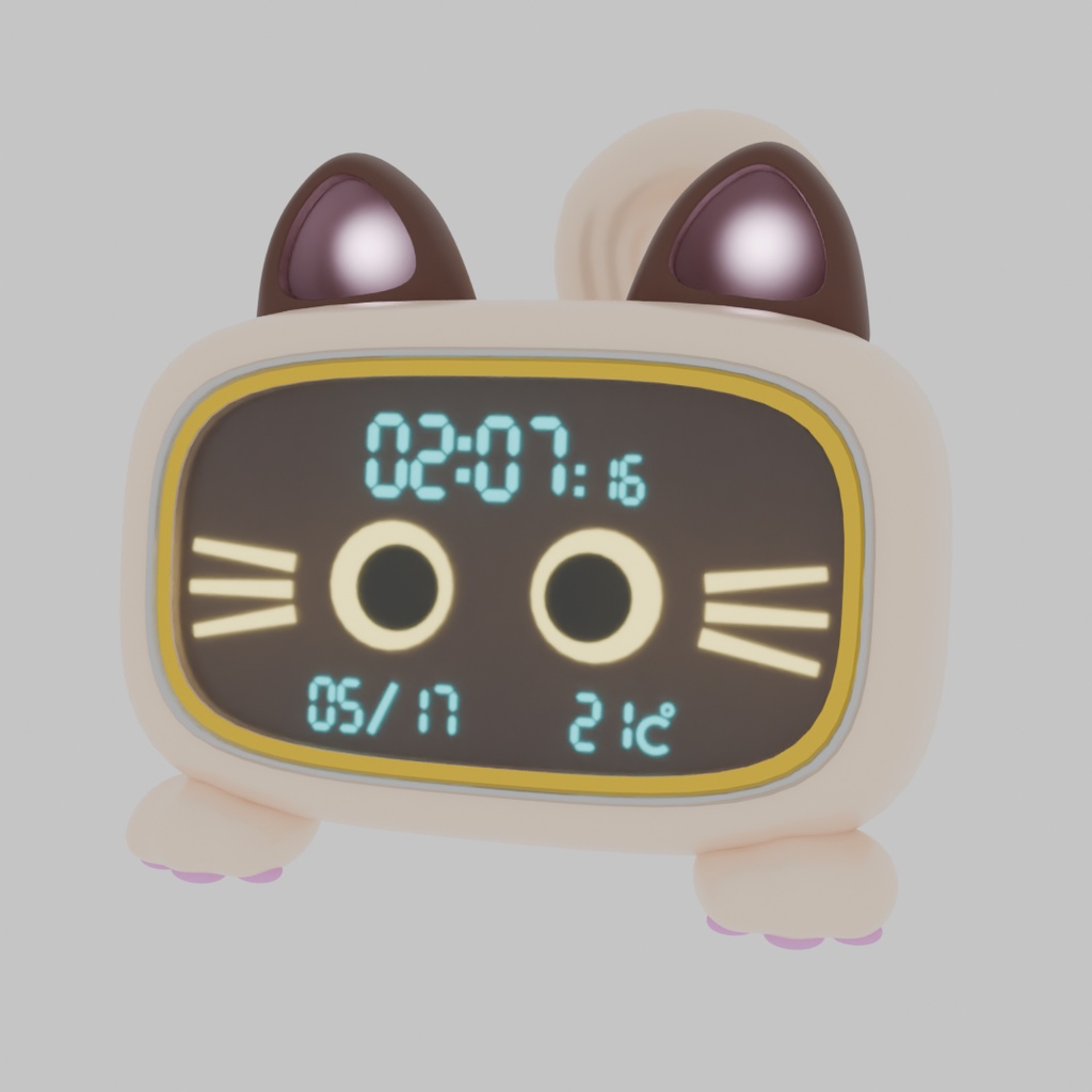 【Blender】 猫のデジタル時計 Cat Digital Clock