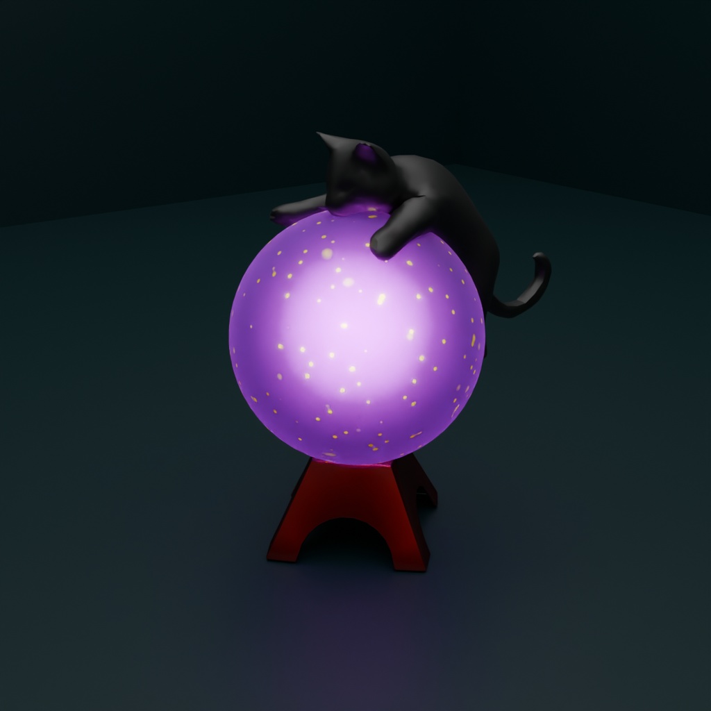 【Blender】 ボールにしがみつく猫のライト Cat lights clinging to ball