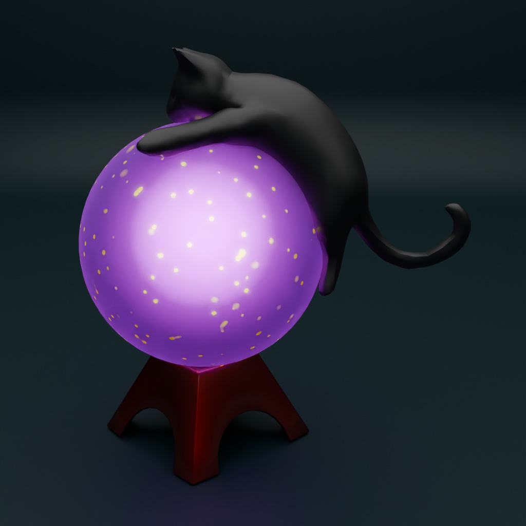 【Blender】 ボールにしがみつく猫のライト Cat lights clinging to ball