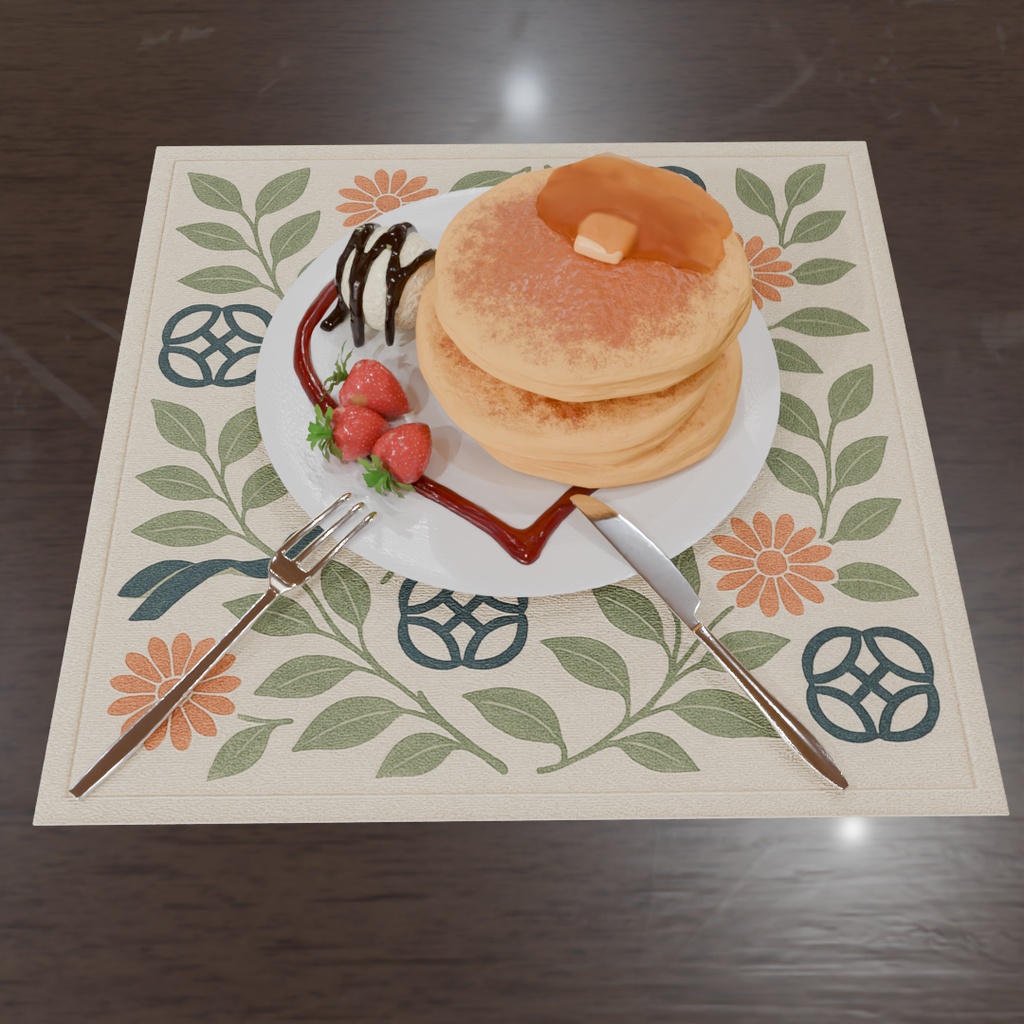 【Blender】 ふわふわパンケーキセット Fluffy pancake set