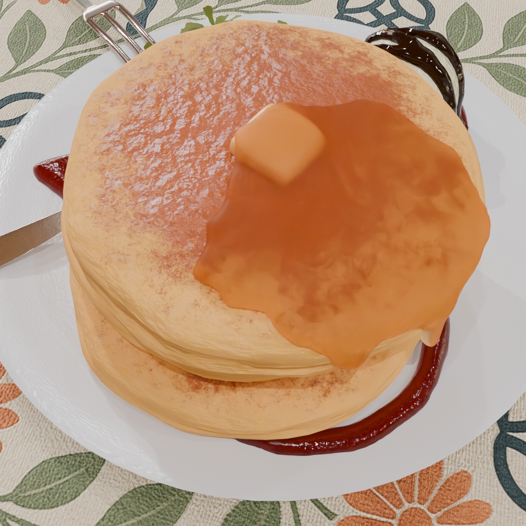 【Blender】 ふわふわパンケーキセット Fluffy pancake set