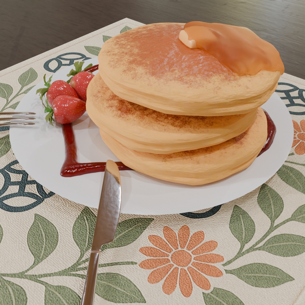 【Blender】 ふわふわパンケーキセット Fluffy pancake set