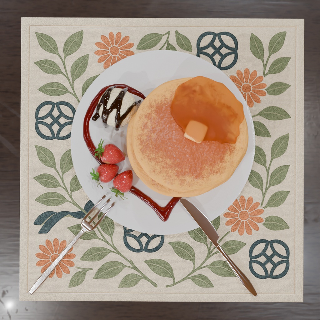 【Blender】 ふわふわパンケーキセット Fluffy pancake set
