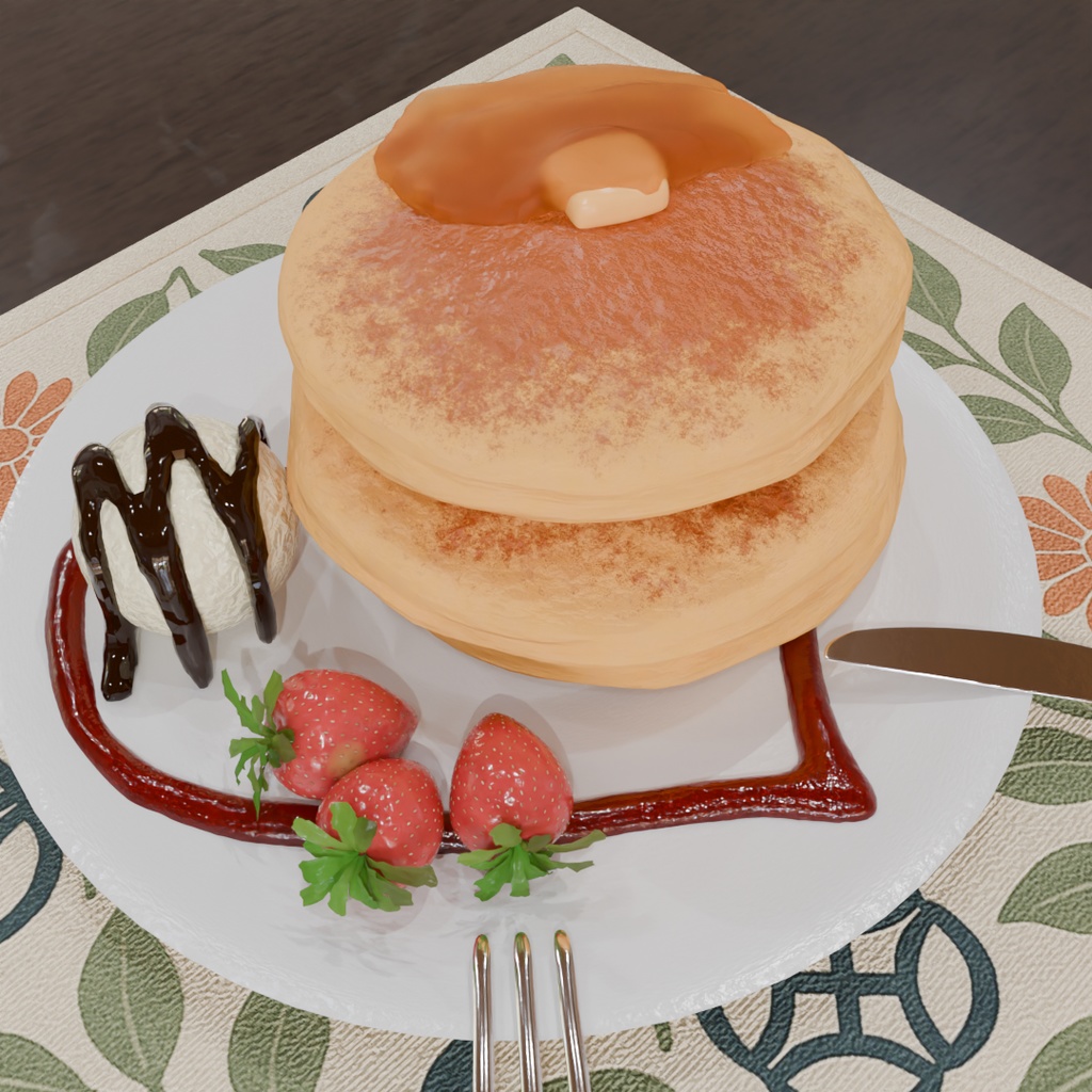 【Blender】 ふわふわパンケーキセット Fluffy pancake set