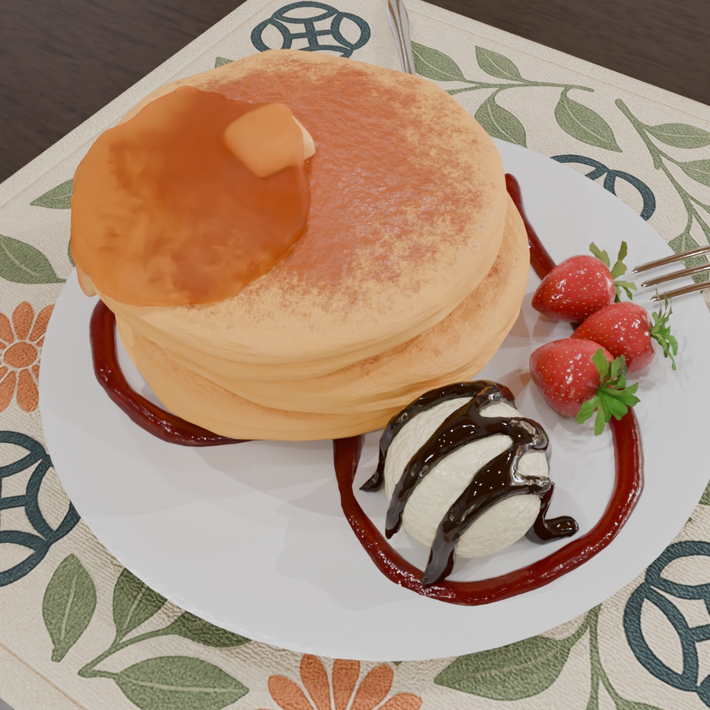 【Blender】 ふわふわパンケーキセット Fluffy pancake set