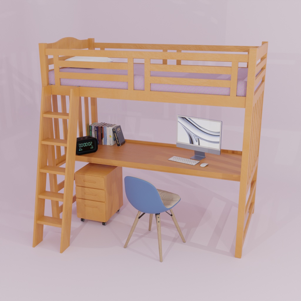 【Blender】 ロフトベッドとチェスト Loft bed and chest