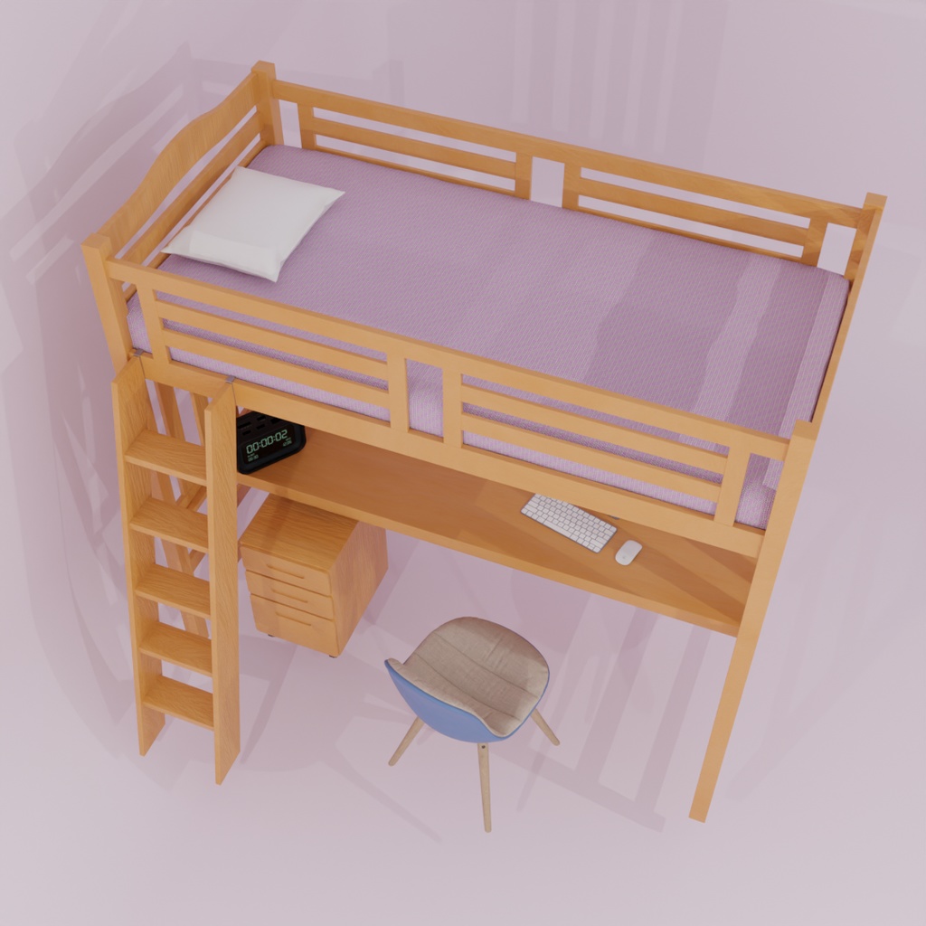 【Blender】 ロフトベッドとチェスト Loft bed and chest