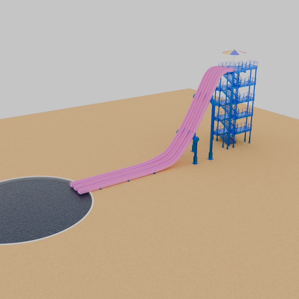 【Blender】 フリーフォールウォータースライダー Free Fall Water Slide