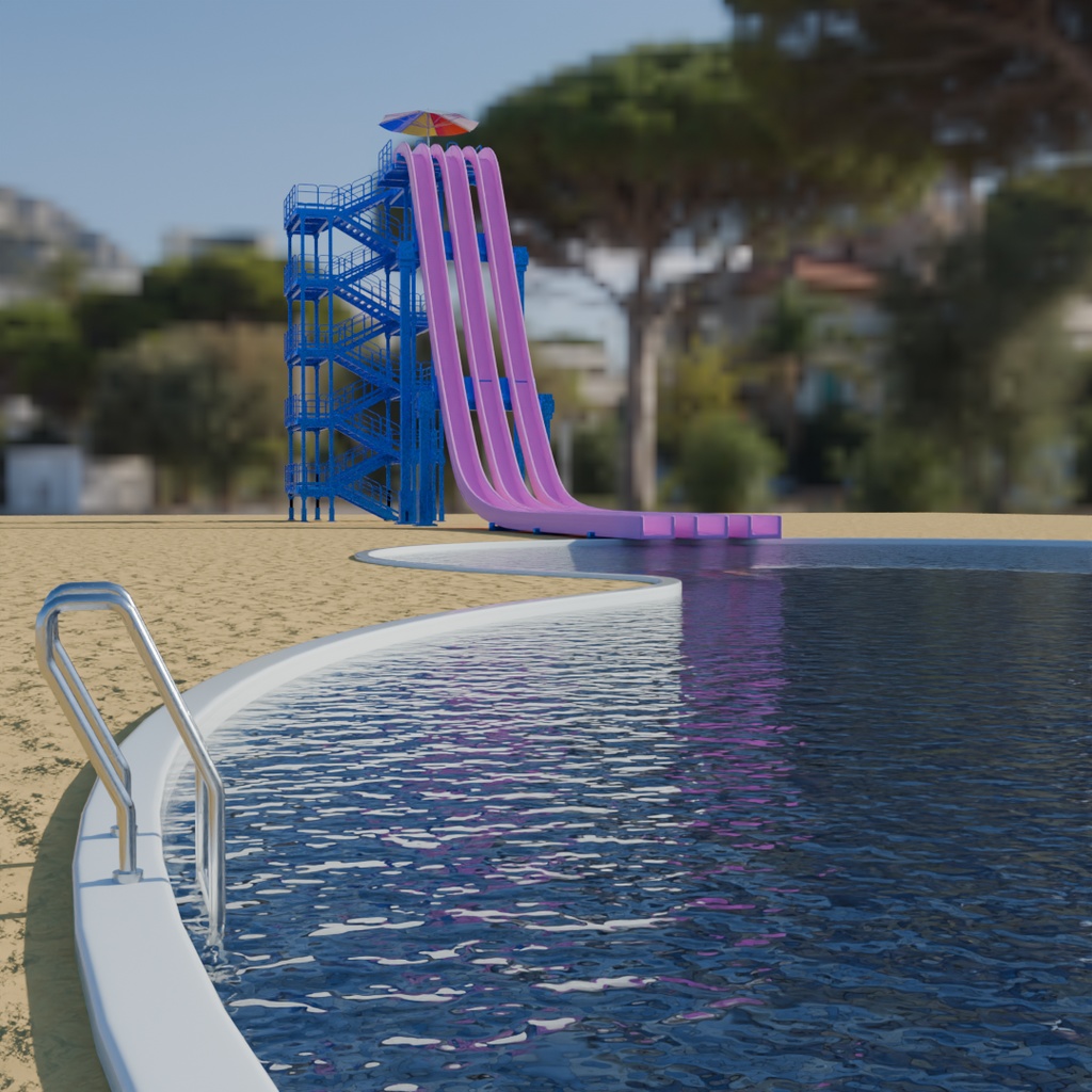 【Blender】 フリーフォールウォータースライダー Free Fall Water Slide