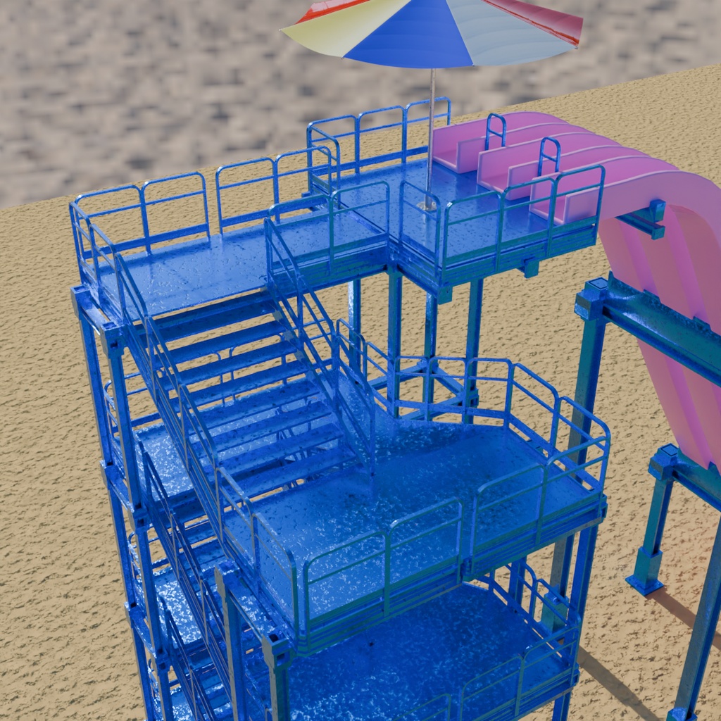 【Blender】 フリーフォールウォータースライダー Free Fall Water Slide