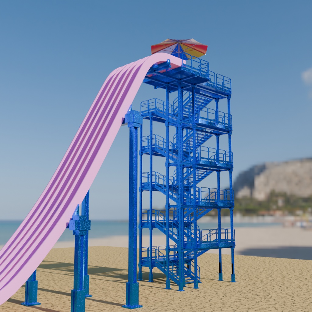 【Blender】 フリーフォールウォータースライダー Free Fall Water Slide