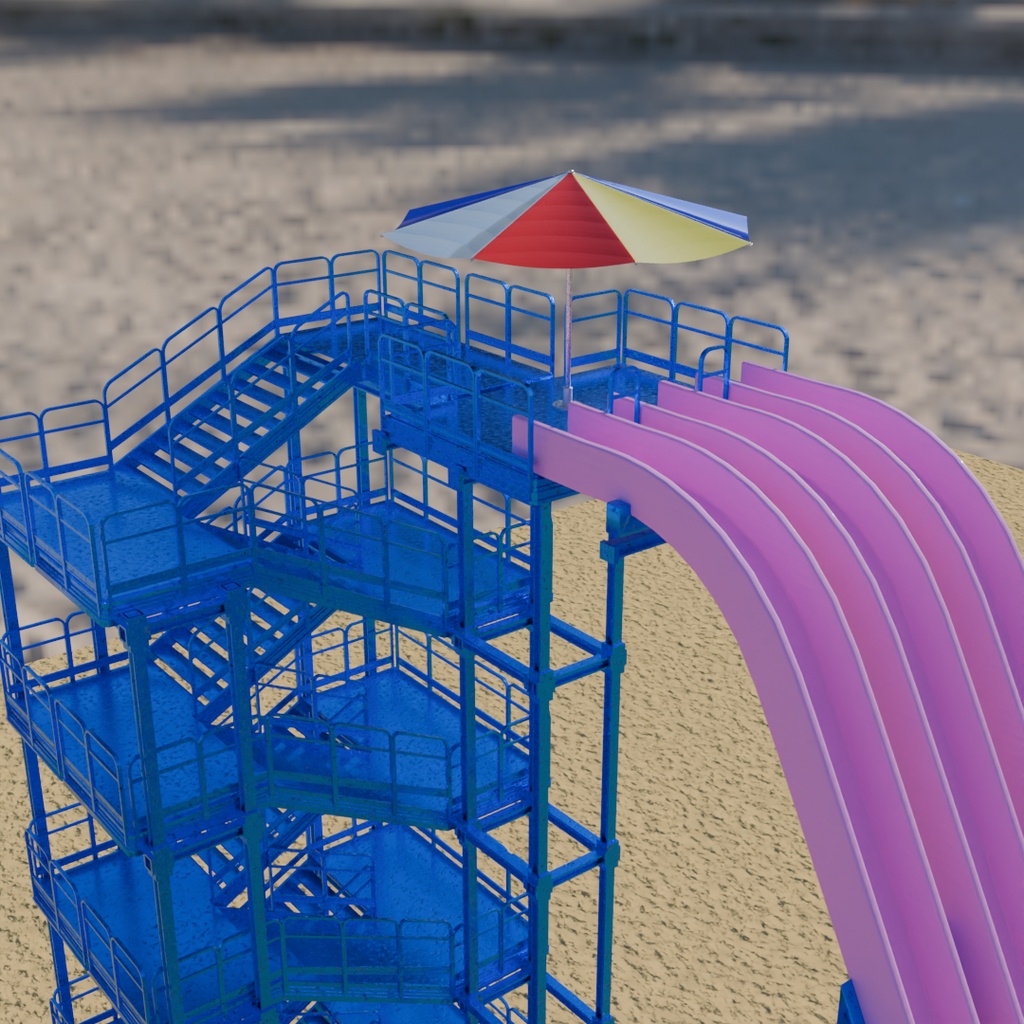【Blender】 フリーフォールウォータースライダー Free Fall Water Slide
