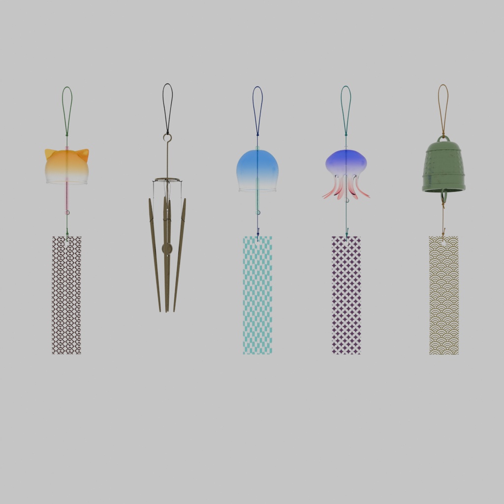 【Blender】 風鈴5パターン 5 patterns of wind chimes