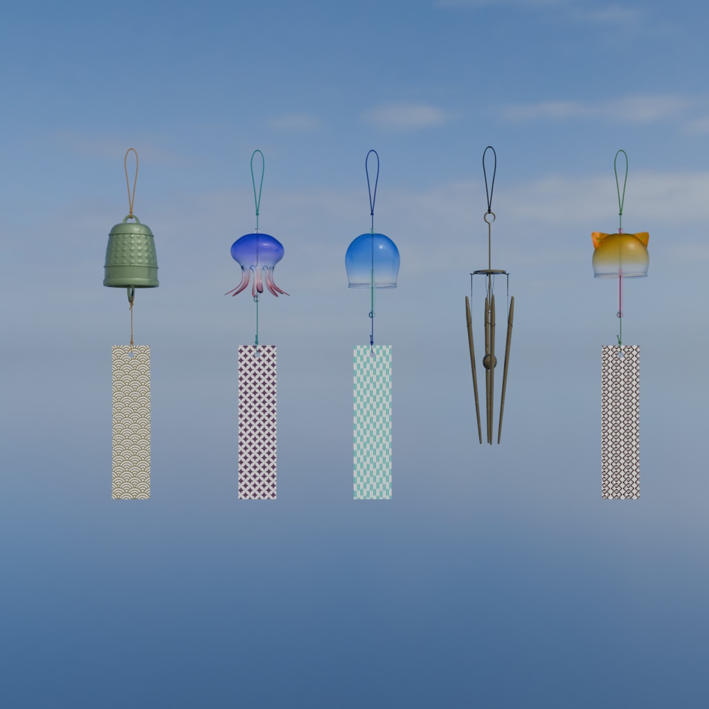 【Blender】 風鈴5パターン 5 patterns of wind chimes