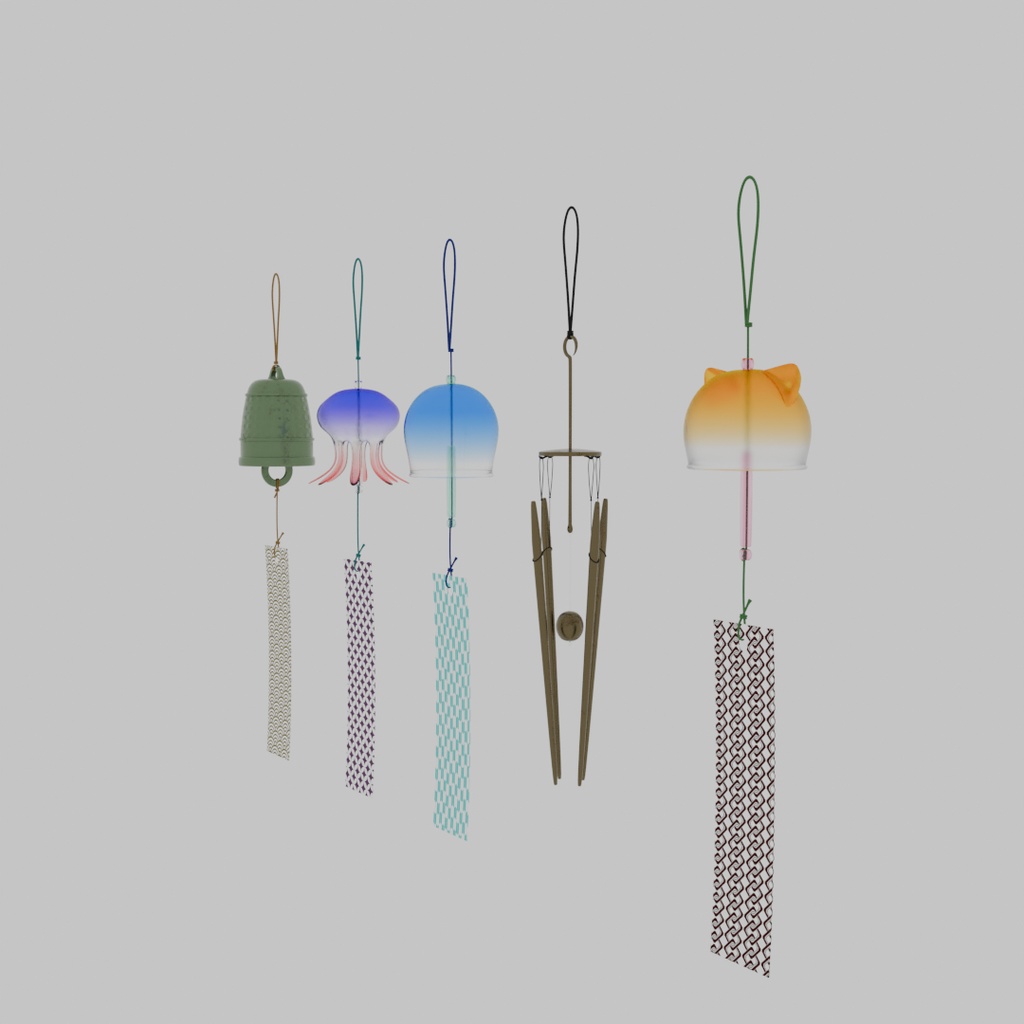 【Blender】 風鈴5パターン 5 patterns of wind chimes