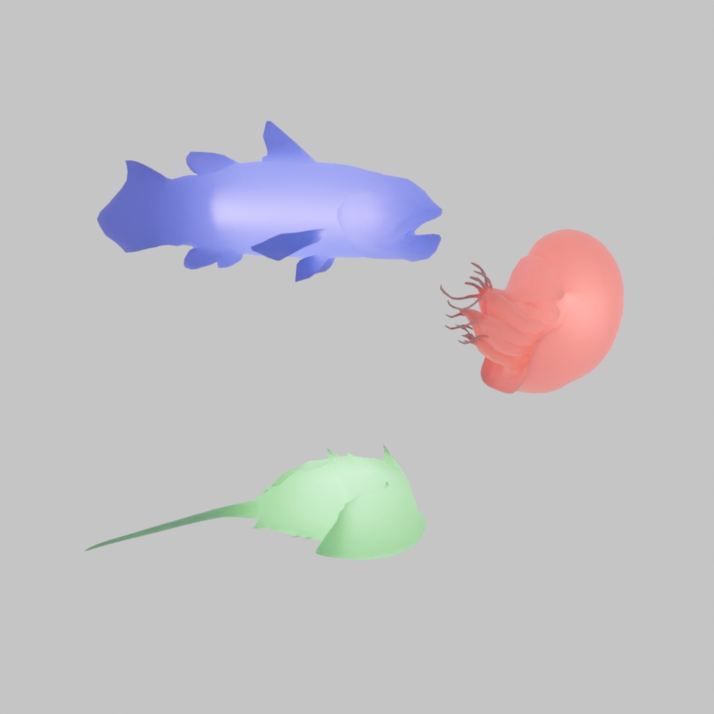 【Blender】 生きた化石(シーラカンス・カブトガニ・オウムガイ)の間接照明 living fossil indirect lighting