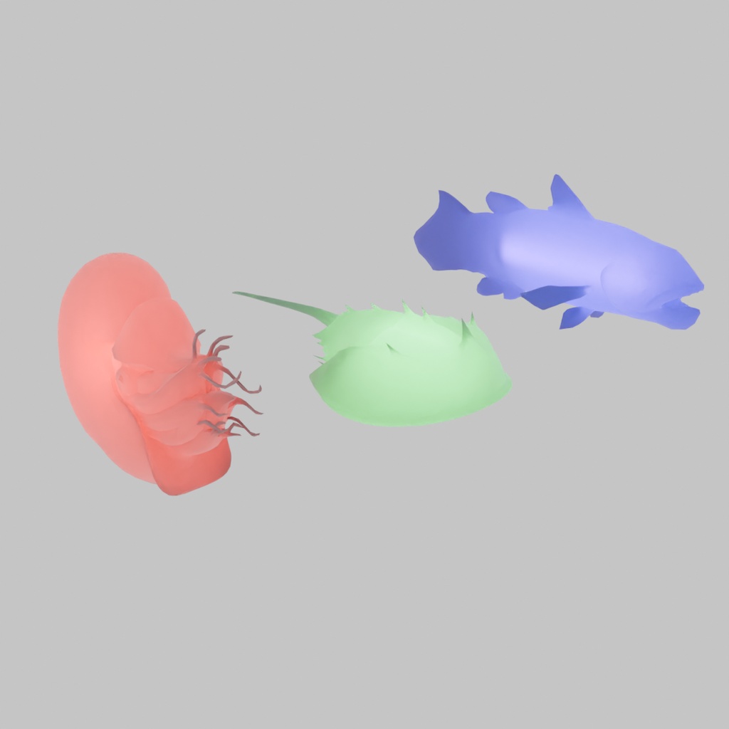 【Blender】 生きた化石(シーラカンス・カブトガニ・オウムガイ)の間接照明 living fossil indirect lighting