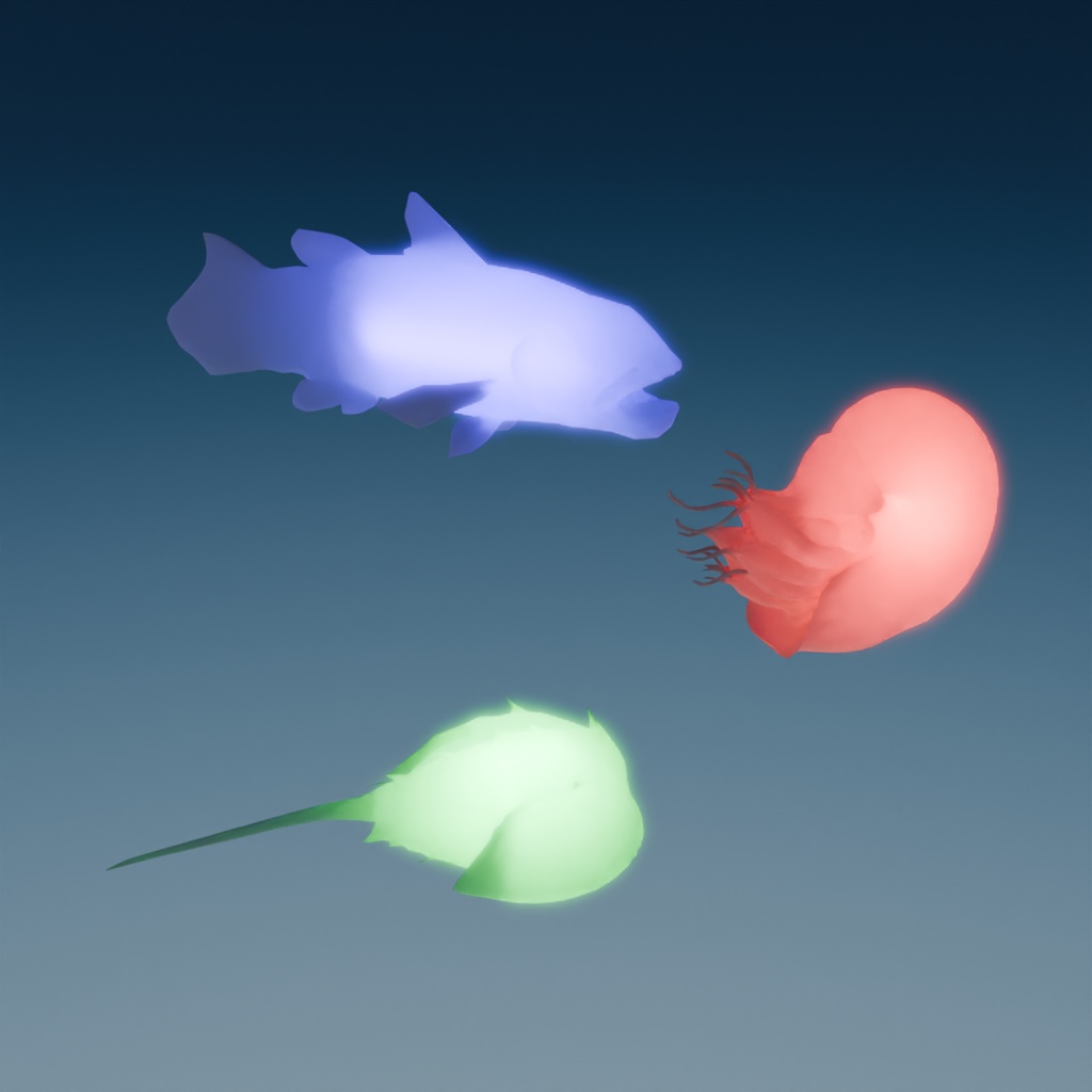 【Blender】 生きた化石(シーラカンス・カブトガニ・オウムガイ)の間接照明 living fossil indirect lighting
