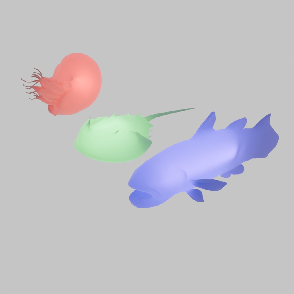 【Blender】 生きた化石(シーラカンス・カブトガニ・オウムガイ)の間接照明 living fossil indirect lighting