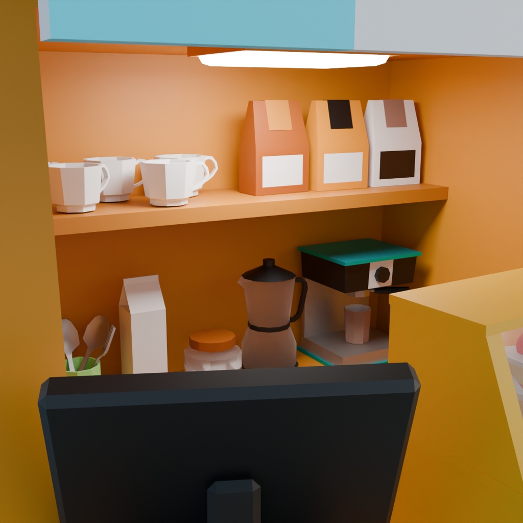 【Blender】 ローポリジオラマ風チルドカップ型カフェ Low-poly diorama style chilled cup type cafe