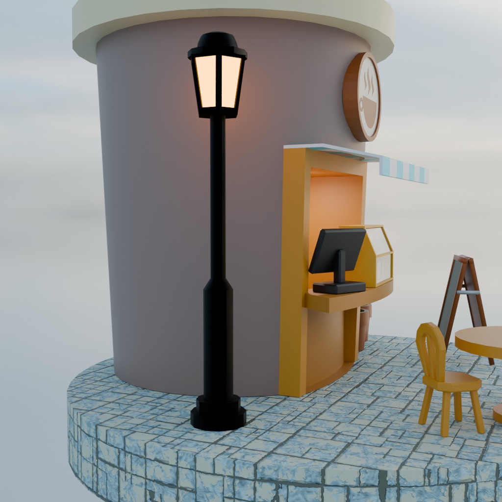 【Blender】 ローポリジオラマ風チルドカップ型カフェ Low-poly diorama style chilled cup type cafe