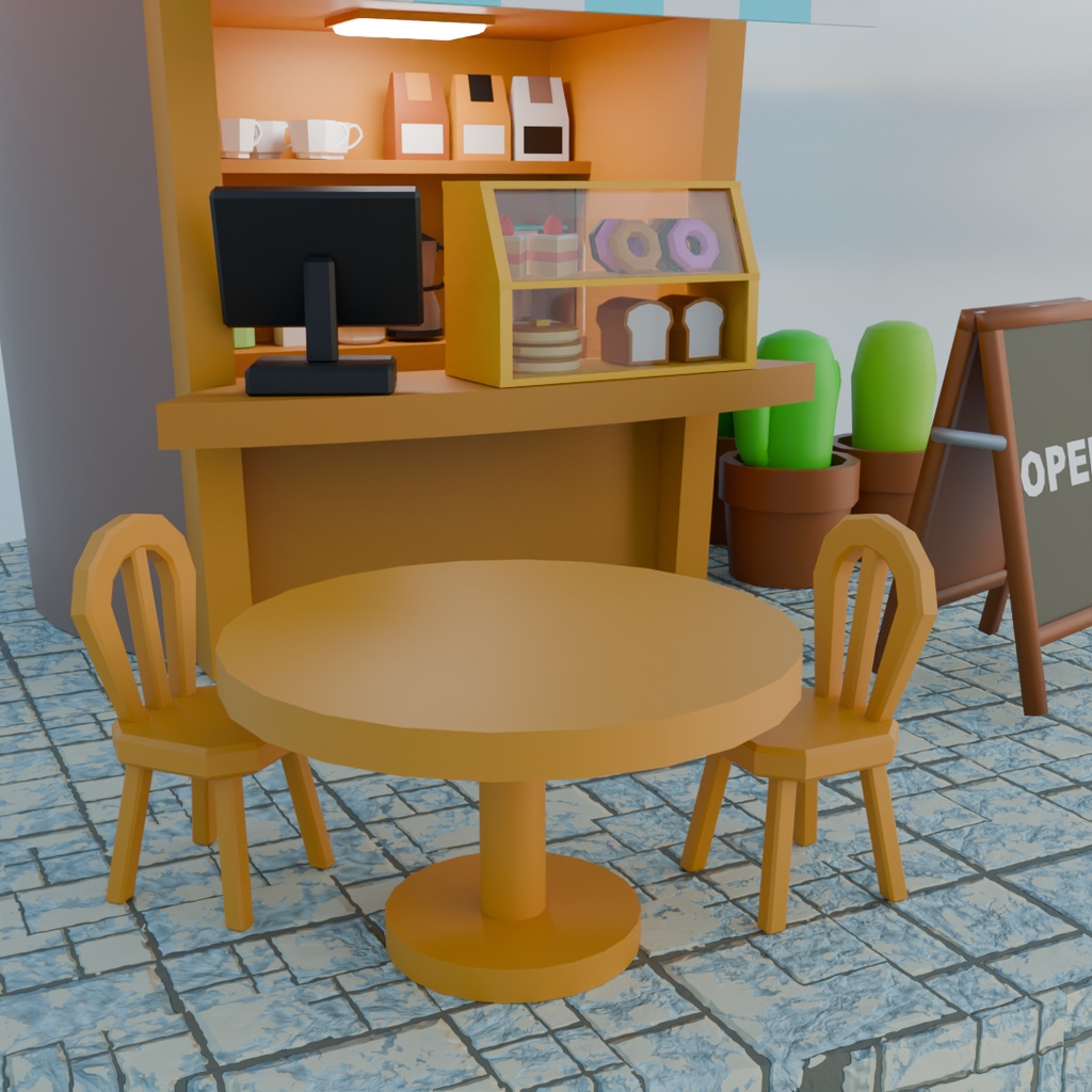 【Blender】 ローポリジオラマ風チルドカップ型カフェ Low-poly diorama style chilled cup type cafe
