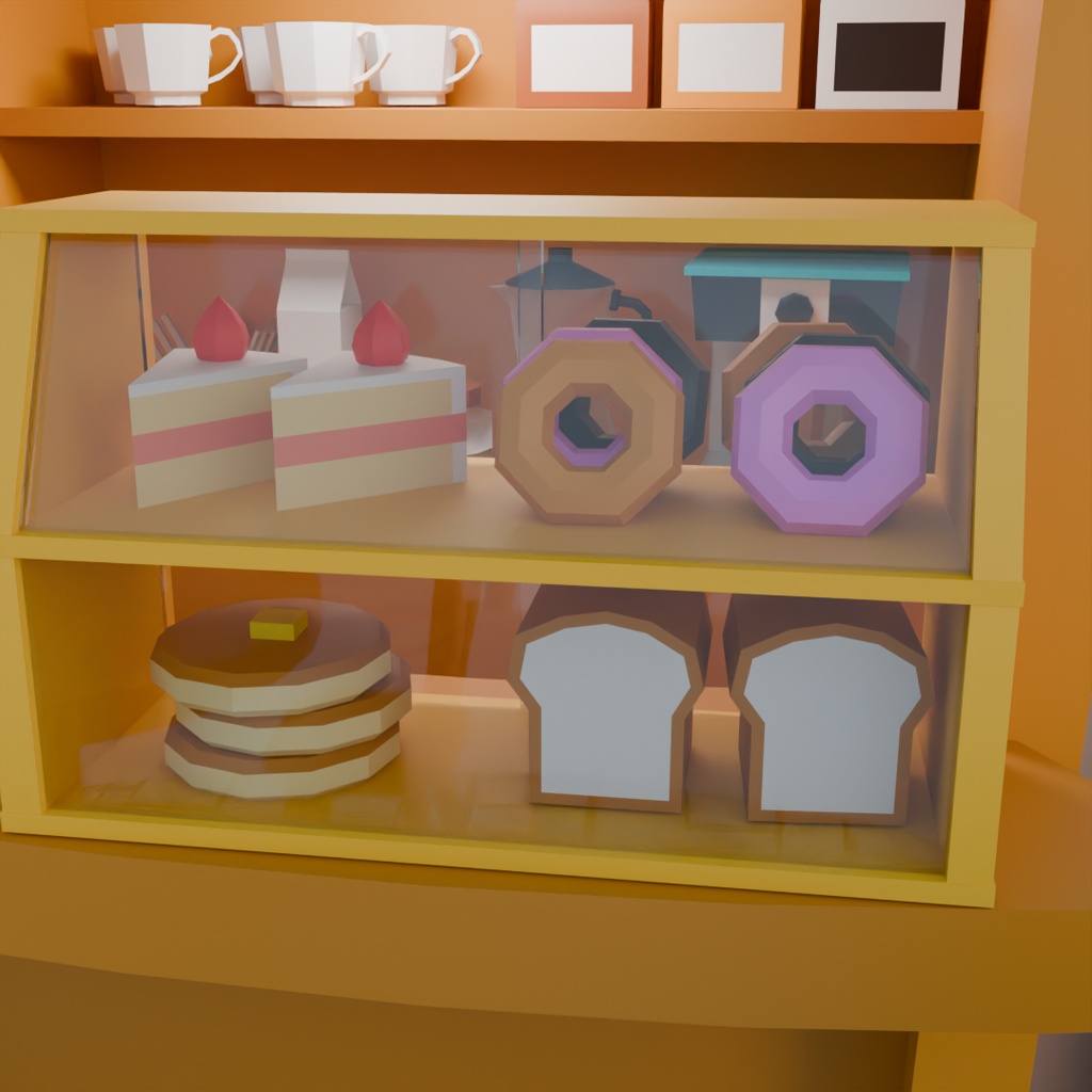 【Blender】 ローポリジオラマ風チルドカップ型カフェ Low-poly diorama style chilled cup type cafe