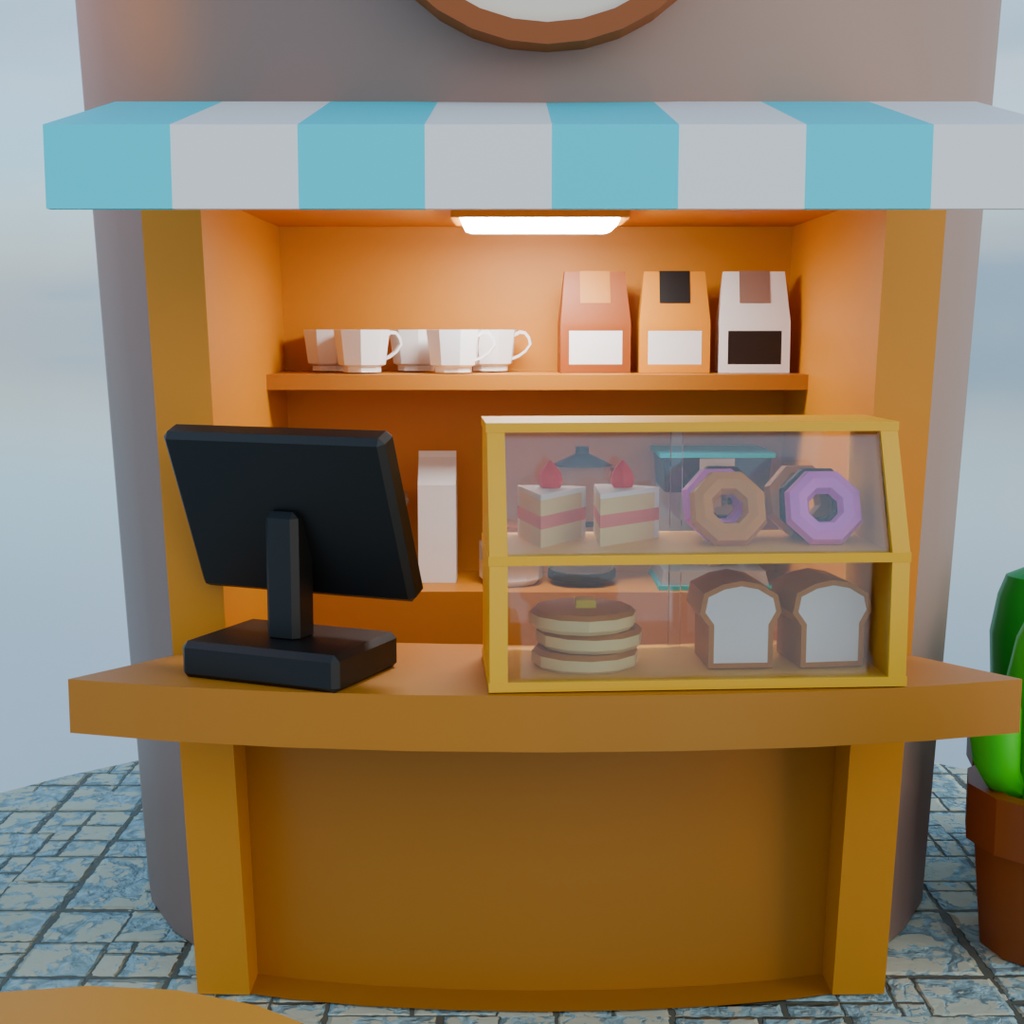 【Blender】 ローポリジオラマ風チルドカップ型カフェ Low-poly diorama style chilled cup type cafe