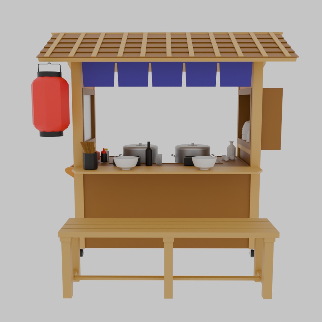 【Blender】 ローポリ蕎麦の屋台 Low Polygon Soba noodle stall