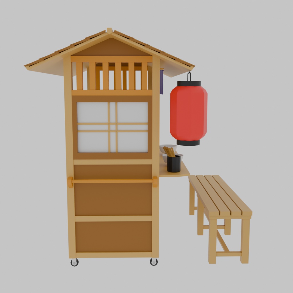 【Blender】 ローポリ蕎麦の屋台 Low Polygon Soba noodle stall