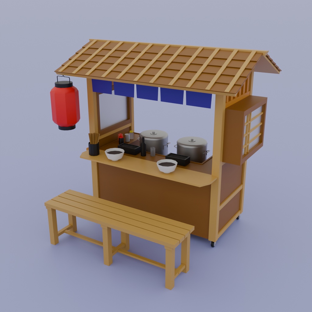 【Blender】 ローポリ蕎麦の屋台 Low Polygon Soba noodle stall
