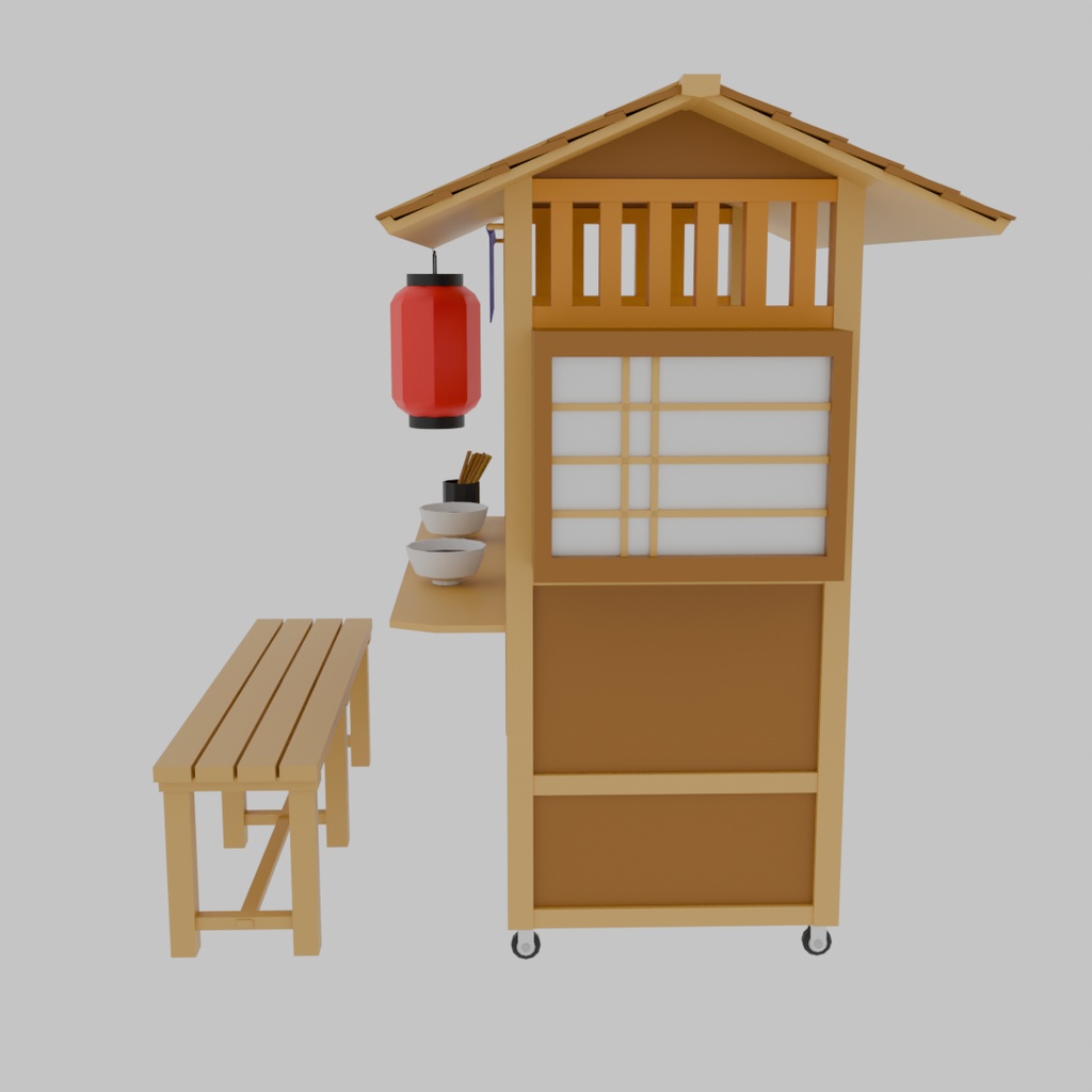 【Blender】 ローポリ蕎麦の屋台 Low Polygon Soba noodle stall