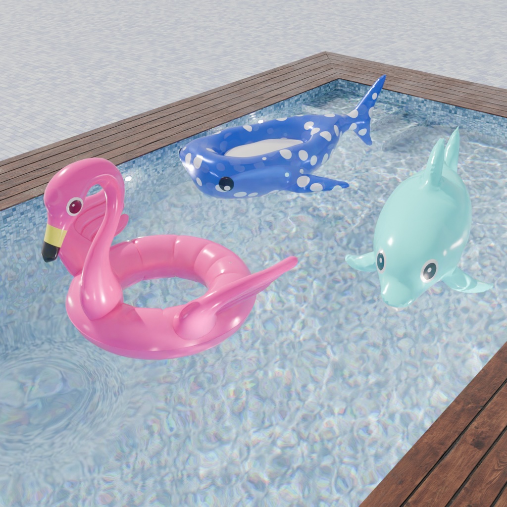 【Blender】 動物の浮き輪(フラミンゴ・ジンベイザメ・イルカ) Animal floats