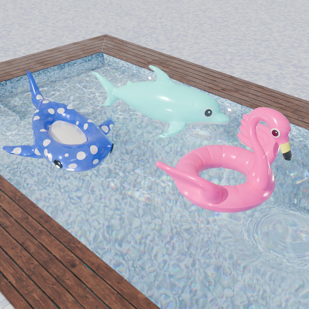 【Blender】 動物の浮き輪(フラミンゴ・ジンベイザメ・イルカ) Animal floats