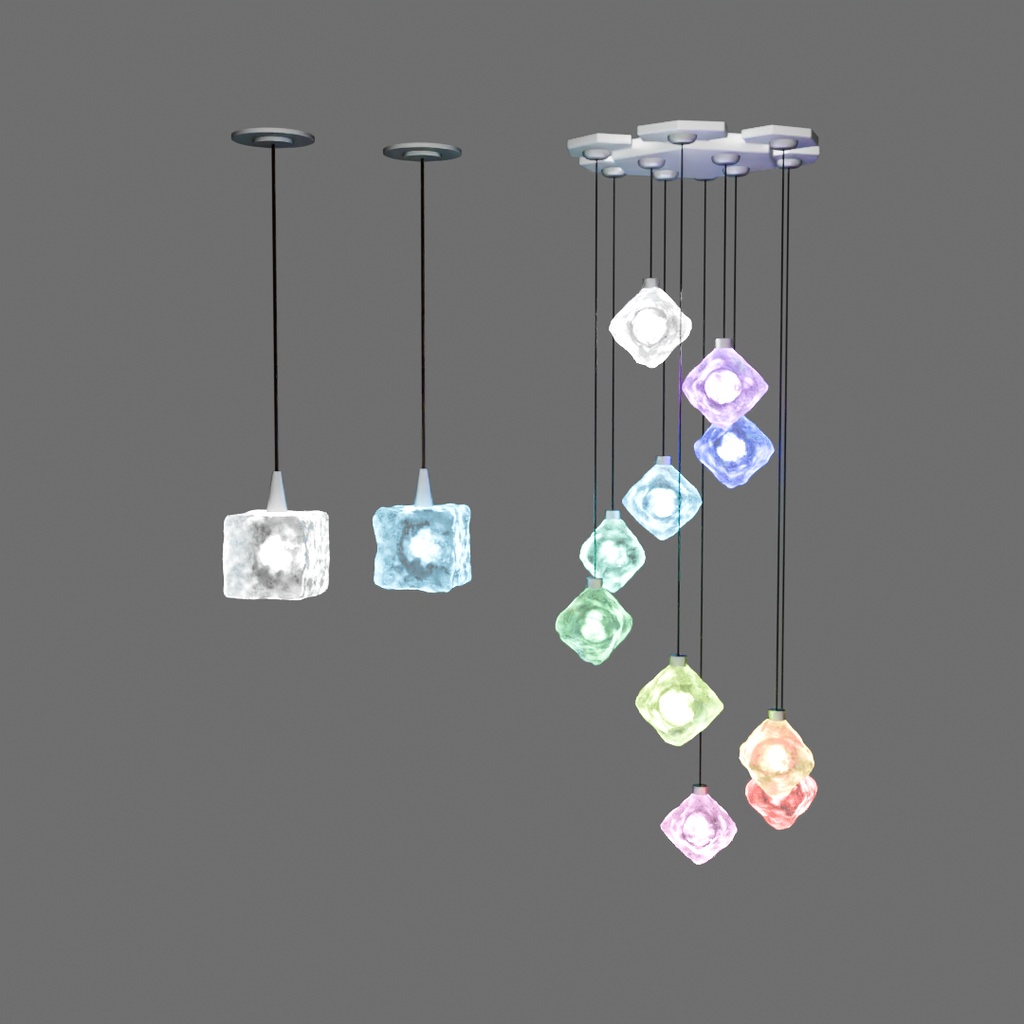 【Blender】 アイスキューブ照明2種(スパイラルシャンデリア・ペンダント) Two types of ice cube lighting