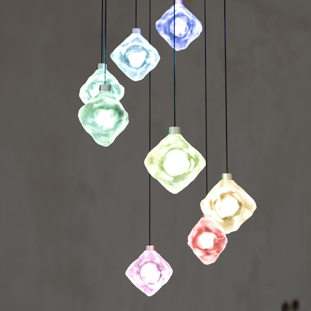 【Blender】 アイスキューブ照明2種(スパイラルシャンデリア・ペンダント) Two types of ice cube lighting