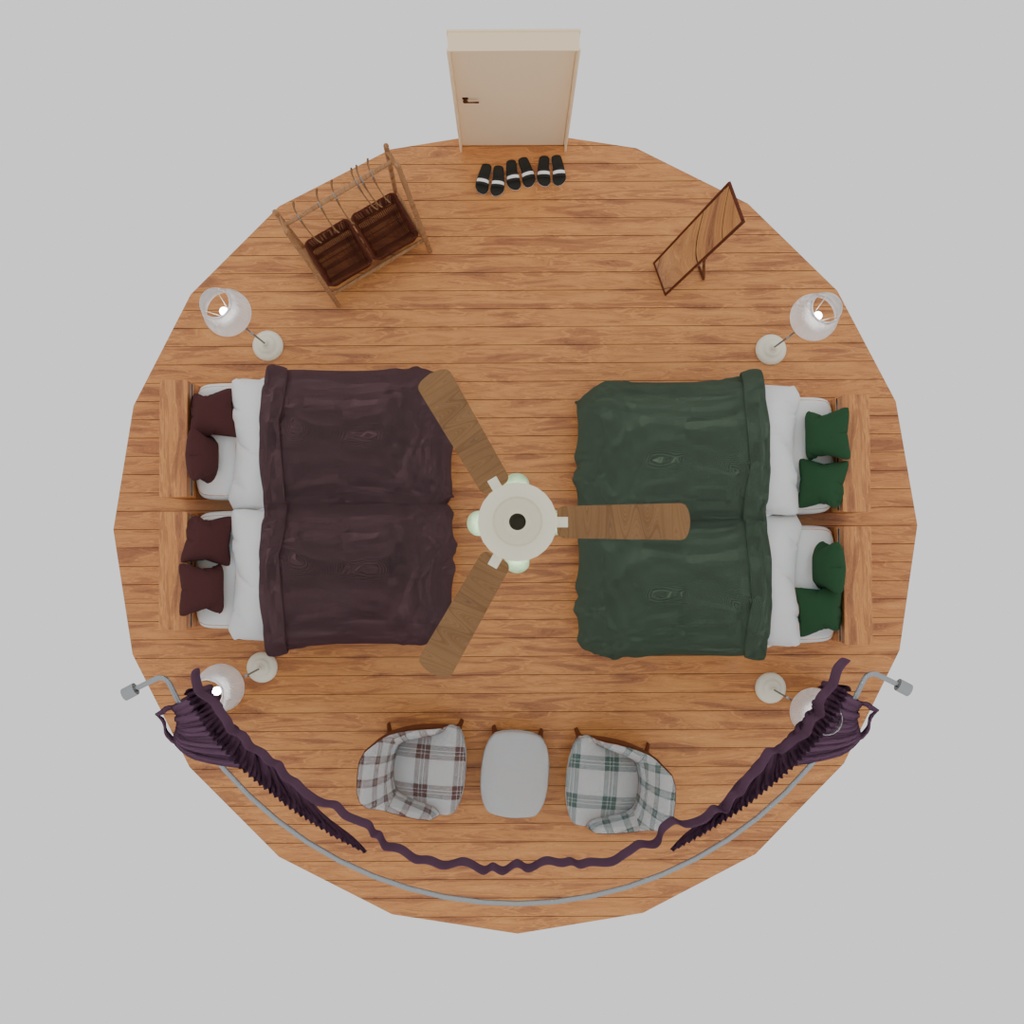 【Blender】 グランピングの寝室 Glamping bedroom