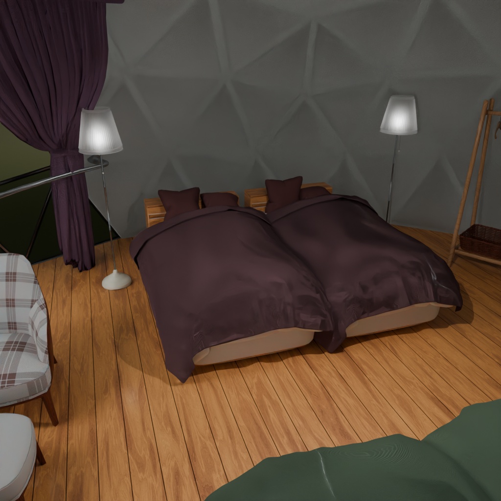 【Blender】 グランピングの寝室 Glamping bedroom