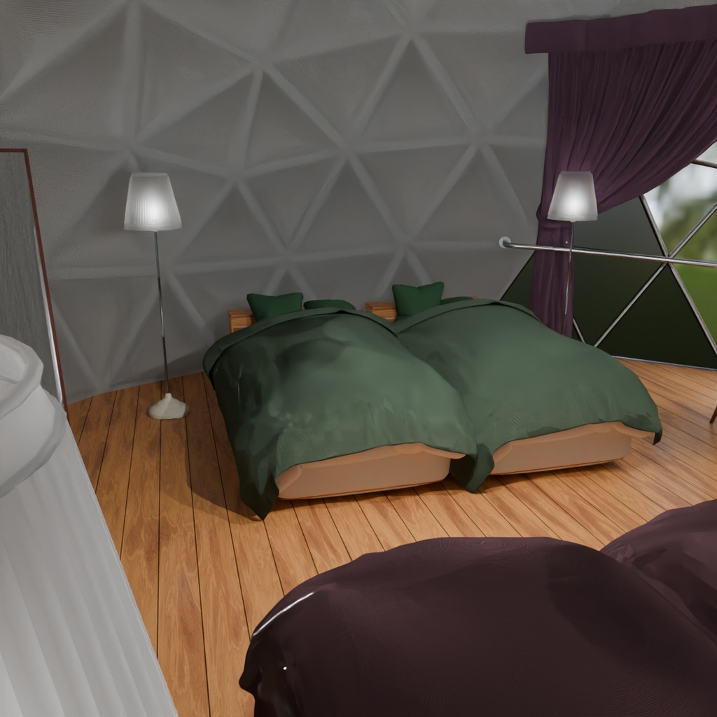 【Blender】 グランピングの寝室 Glamping bedroom