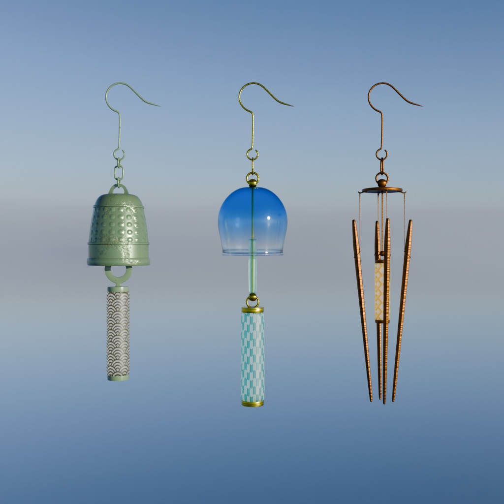 【Blender】風鈴のイヤリング 3種 Wind chime earrings
