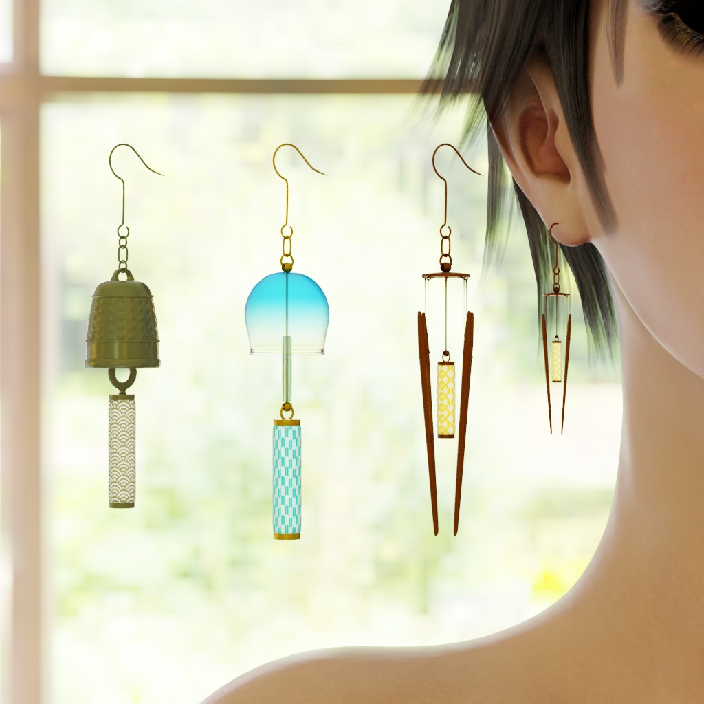 【Blender】風鈴のイヤリング 3種 Wind chime earrings