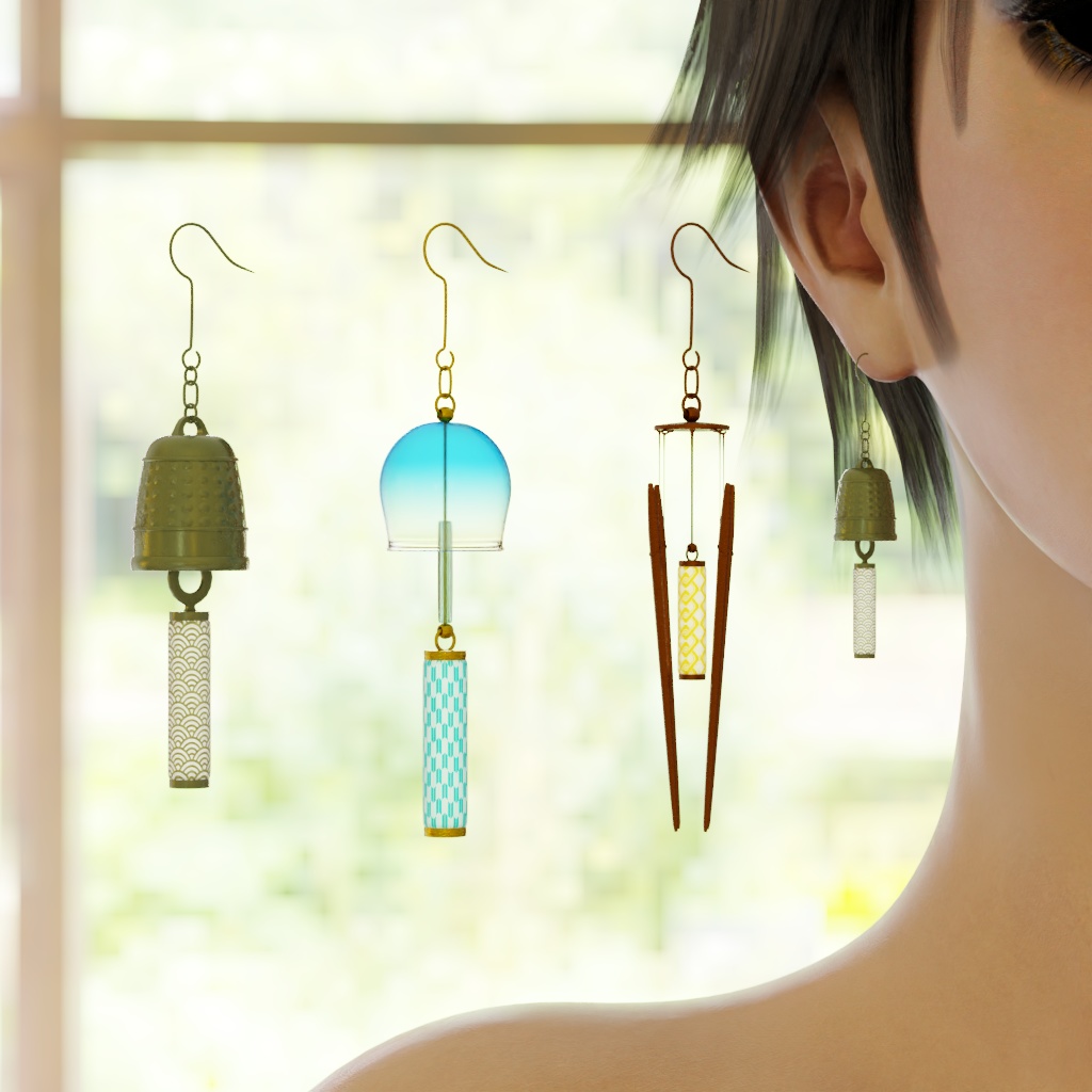 【Blender】風鈴のイヤリング 3種 Wind chime earrings