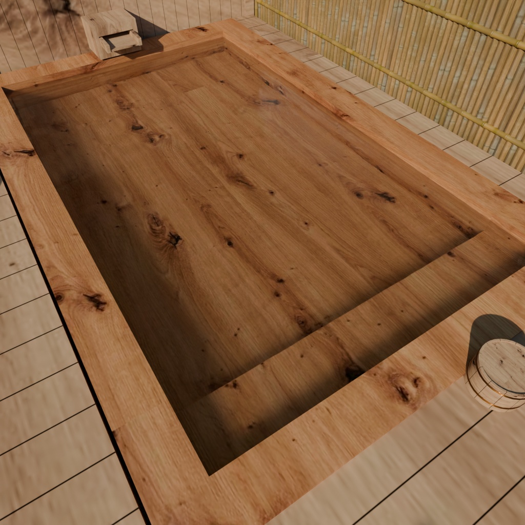 【Blender】 檜の露天風呂 Open-air bath made of hinoki cypress