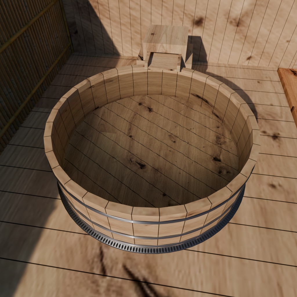 【Blender】 檜の露天風呂 Open-air bath made of hinoki cypress